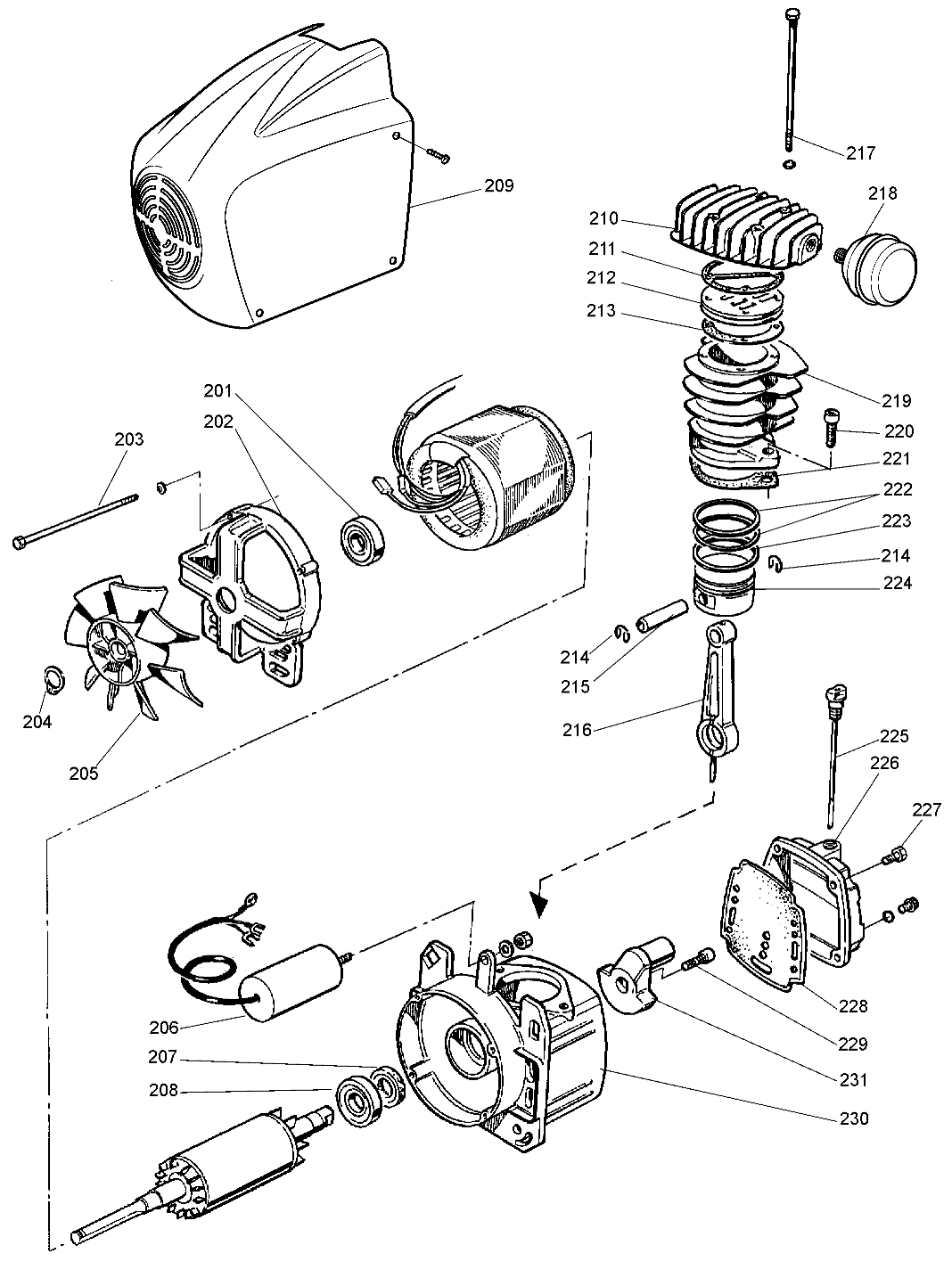 PUMP Diagram and Parts List for PCFP02040 Type 1 Porter Cable Compressor
